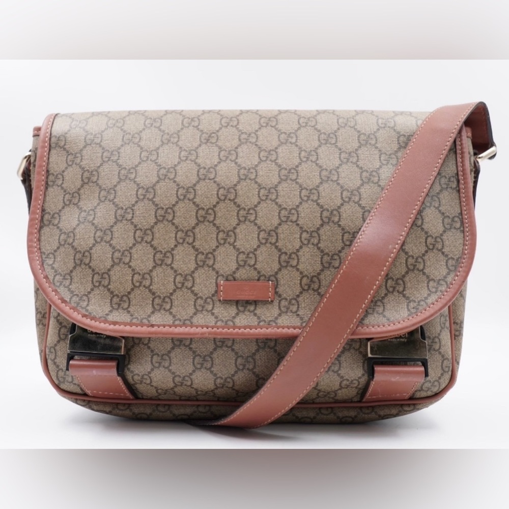 ❌SOLD❌GUCCI GG Supreme Monogram Double Buckle Flap Messenger Bag